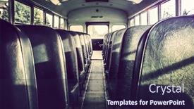  Presentation with school bus - PPT theme enhanced with dark-shadowy-empty-interior background and a wine colored foreground