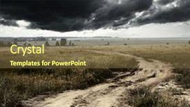  Presentation with rural road - Presentation featuring dark side - rural road and storm clouds background and a tawny brown colored foreground