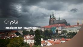  Presentation with storm clouds - Audience pleasing PPT theme consisting of dark storm clouds over prague backdrop and a gray colored foreground