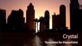  Presentation with city night - Presentation theme with dark water - colorful night view of city background and a wine colored foreground