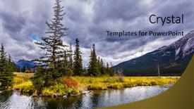  Presentation with mountain water - Cool new presentation theme with dark water rocky mountain backdrop and a light blue colored foreground