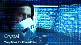  Presentation with computer hacker - Audience pleasing presentation theme consisting of darkness concept of cyber backdrop and a ocean colored foreground