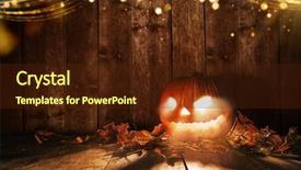  Presentation with cellar - PPT layouts with darkthemes - spooky halloween pumpkin on wooden background and a tawny brown colored foreground