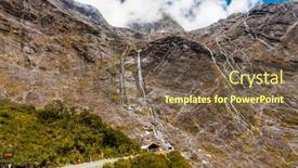  Presentation with waterfalls - Cool new PPT layouts with darran mountain range with various waterfalls above homer tunnel in the direction to milford sound in fiordland national park southland - new zealand south island backdrop and a violet colored foreground
