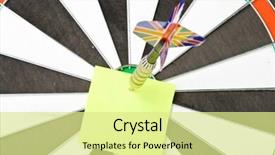  Presentation with dartboard - Slide set with dart and note on a dartboard close up background and a blonde colored foreground