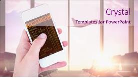  Presentation with rideshare taxi app on smartphone - Slides enhanced with darwin - hand showing smartphone against airplane background and a  colored foreground
