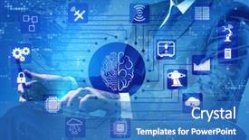  Presentation with artificial intelligence - Slides with data - artificial intelligence concept with businessman background and a teal colored foreground