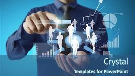  Presentation with data - Presentation theme featuring data - businessman with financial symbols coming background and a ocean colored foreground