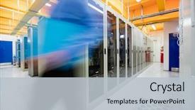  Presentation with server room - PPT theme having data - technician walking in corridor background and a light gray colored foreground