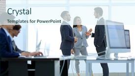  Presentation with working - Theme with data advertising - young business crew working background and a sky blue colored foreground