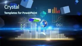  Presentation with engineering and technology - PPT theme consisting of data analysis cube - global technology background against boxes background and a ocean colored foreground