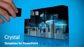  Presentation with building - Colorful PPT theme enhanced with data analysis cube - hand building wall showing blue backdrop and a teal colored foreground