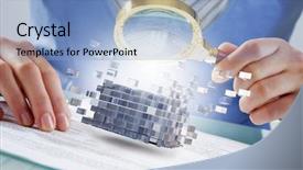  Presentation with data analysis - Slides featuring data analysis cube - process of new technologies integration background and a light blue colored foreground