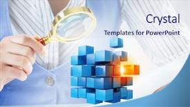  Presentation with data analysis - Theme having data analysis cube - process of new technologies integration background and a sky blue colored foreground