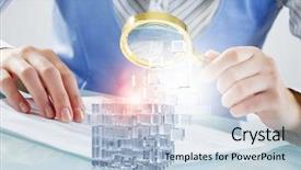  Presentation with data analysis - Beautiful PPT theme featuring data analysis cube - process of new technologies integration backdrop and a light blue colored foreground