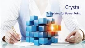  Presentation with data analysis - Audience pleasing presentation design consisting of data analysis cube - process of new technologies intergration backdrop and a sky blue colored foreground