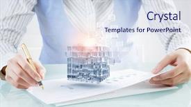  Presentation with data analysis - Amazing presentation having data analysis cube - process of new technologies intergration backdrop and a  colored foreground
