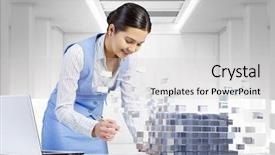  Presentation with data analysis - Beautiful PPT theme featuring data analysis cube - process of new technologies intergration backdrop and a light gray colored foreground