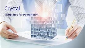  Presentation with data analysis - Cool new PPT theme with data analysis cube - process of new technologies intergration backdrop and a sky blue colored foreground