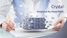  Presentation with data analysis - Presentation theme having data analysis cube - process of new technologies intergration background and a sky blue colored foreground