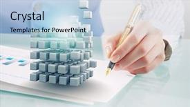  Presentation with data analysis - Audience pleasing presentation design consisting of data analysis cube - process of new technologies intergration backdrop and a light blue colored foreground