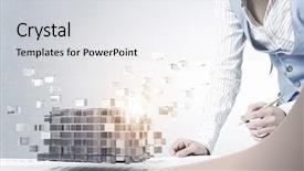  Presentation with data analysis - Slide set featuring data analysis cube - process of new technologies intergration background and a light gray colored foreground