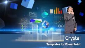  Presentation with thinking - Amazing slide set having data analysis cube - thinking businessman with hand backdrop and a teal colored foreground