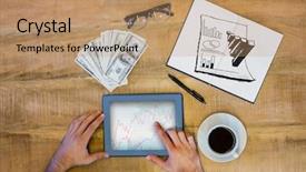  Presentation with data analysis - PPT theme enhanced with data analysis doodle against stocks background and a  colored foreground