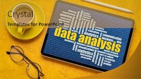  Presentation with information technology cloud - PPT theme enhanced with data-analysis-word-cloud background and a gold colored foreground