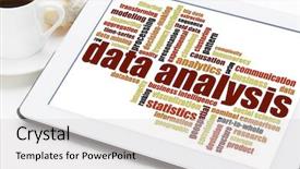  Presentation with data analysis - Slide set with data analysis word cloud background and a light gray colored foreground