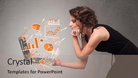  Presentation with data analyst - Beautiful presentation featuring data analyst - beautiful young lady holding laptop backdrop and a coral colored foreground