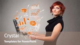  Presentation with data analyst - Cool new presentation theme with data analyst - beautiful young lady holding laptop backdrop and a coral colored foreground