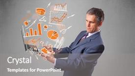  Presentation with tables and graphs - Slide deck with data analyst - businessman in suit holding notebook background and a gray colored foreground