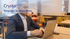  Presentation with work - Amazing presentation theme having data analyst - mobile work backdrop and a sky blue colored foreground