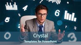  Presentation with data analyst - Audience pleasing slides consisting of data analyst - young businessman sitting at desk backdrop and a ocean colored foreground