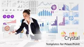  Presentation with information - Cool new slides with data analyst - young businesswoman and statistics information backdrop and a white colored foreground