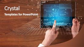  Presentation with holding hands - PPT theme with data analytics - caucasian business hands holding tablet background and a  colored foreground