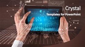  Presentation with hands holding black tablet - Audience pleasing PPT theme consisting of data analytics - caucasian business hands holding tablet backdrop and a tawny brown colored foreground