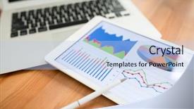 Presentation with tablets wood table tablet white - Audience pleasing theme consisting of data analytics - tablet showing charts and diagram backdrop and a light blue colored foreground