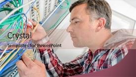  Presentation with server - Amazing presentation theme having data cables - computer technician checking the server backdrop and a coral colored foreground
