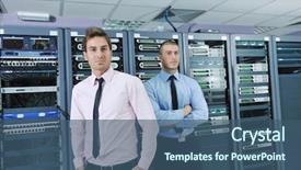  Presentation with young business people - Cool new PPT layouts with data cables - group of young business people backdrop and a  colored foreground