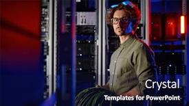  Presentation with optic - PPT theme featuring data-center-engineer-with-many background and a  colored foreground