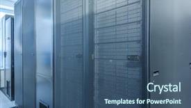  Presentation with server room - Presentation design consisting of data center networks - network server room with racks background and a ocean colored foreground