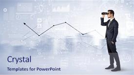  Presentation with forward - Cool new presentation with data center sales - businessman looking forward through binoculars backdrop and a sky blue colored foreground