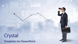  Presentation with forward - PPT theme with data center sales - businessman looking forward through binoculars background and a sky blue colored foreground