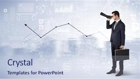  Presentation with forward - PPT theme enhanced with data center sales - businessman looking forward through binoculars background and a  colored foreground