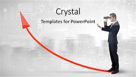  Presentation with reflection looking back to go forward - Cool new presentation theme with data center sales - businessman looking forward through binoculars backdrop and a  colored foreground