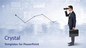  Presentation with forward - Cool new PPT theme with data center sales - businessman looking forward through binoculars backdrop and a  colored foreground