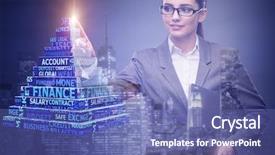  Presentation with cube - Beautiful presentation theme featuring data cubes - businesswoman in business concept backdrop and a ocean colored foreground