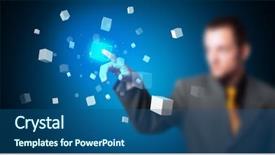  Presentation with hologram - Theme featuring data cubes - man touching hologram screen displaying background and a ocean colored foreground